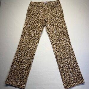 Leggiadro Italy Leopard Print Pants Womens 6 Stretch Cotton Made In Italy Gold